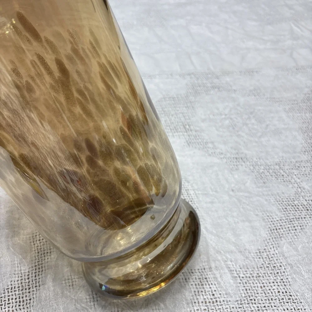 Large Art Blown Glass Gold Copper Speckled Pillar Candle Vase 11